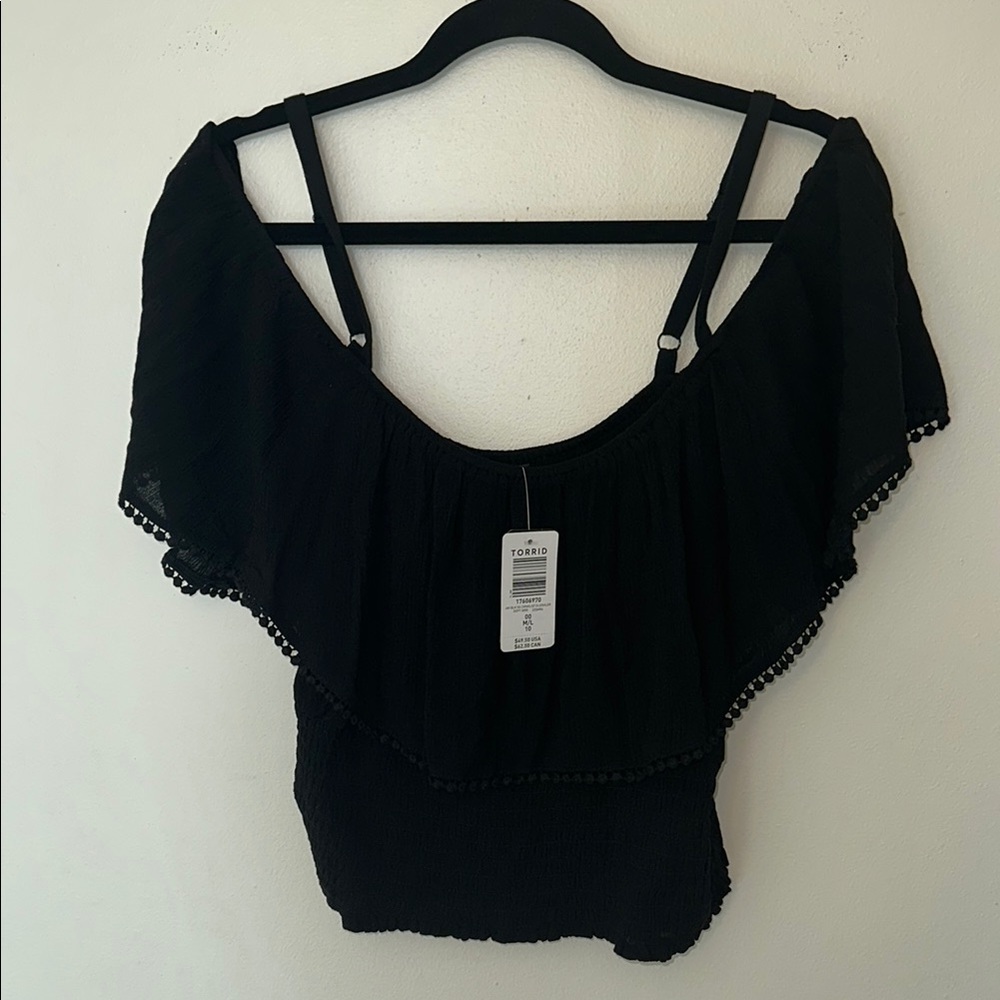 NWT Torrid Black Gauze Cropped Off Shoulder Blouse Top sz 00 M/L